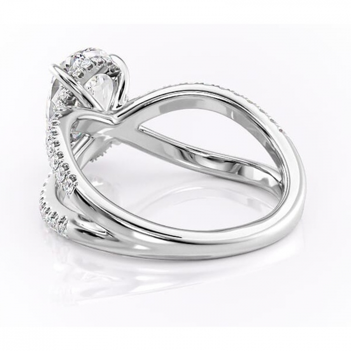 Inel de logodnă Acacia din aur Alb 14kt cu moissanite tăietură ovală – Montură pavé rafinată pentru profil înalt | Personalizează și configurează gratuit online [4]