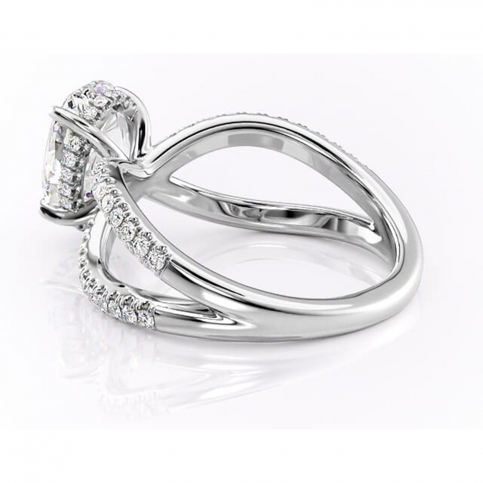Inel de logodnă Acacia din aur Alb 14kt cu moissanite tăietură ovală – Montură pavé rafinată pentru profil înalt | Personalizează și configurează gratuit online [5]