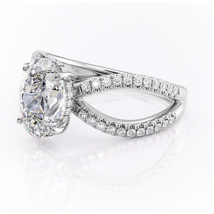 Inel de logodnă Acacia din aur Alb 14kt cu moissanite tăietură ovală – Montură pavé rafinată pentru profil înalt | Personalizează și configurează gratuit online [7]