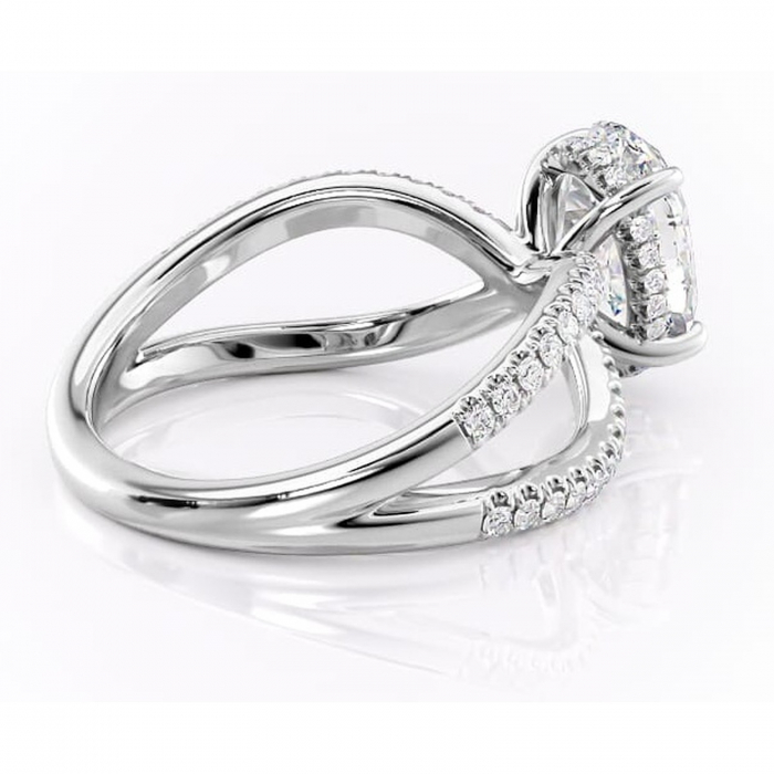Inel de logodnă Acacia din aur Alb 14kt cu moissanite tăietură ovală – Montură pavé rafinată pentru profil înalt | Personalizează și configurează gratuit online [3]