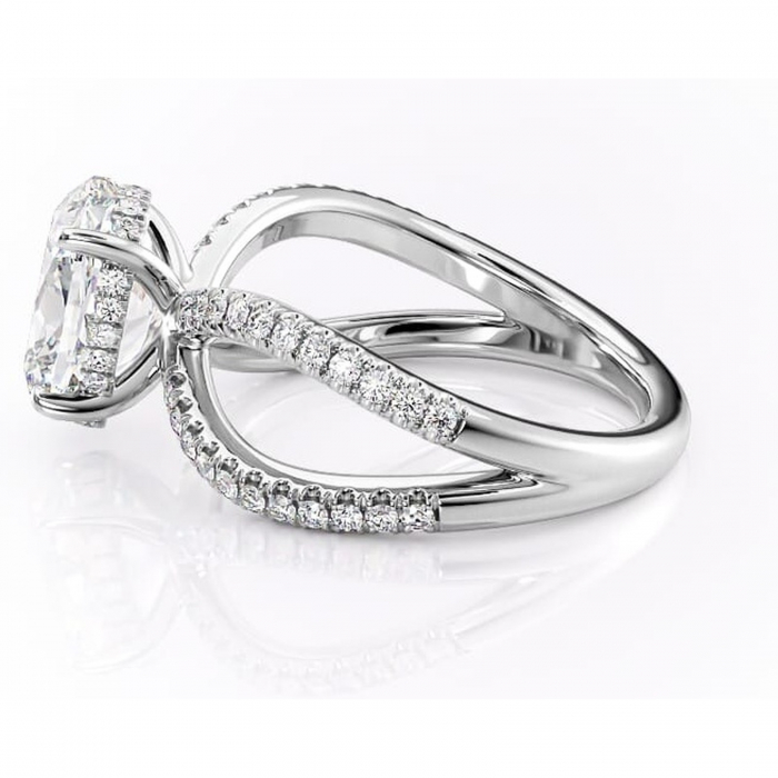 Inel de logodnă Acacia din aur Alb 14kt cu moissanite tăietură ovală – Montură pavé rafinată pentru profil înalt | Personalizează și configurează gratuit online [6]