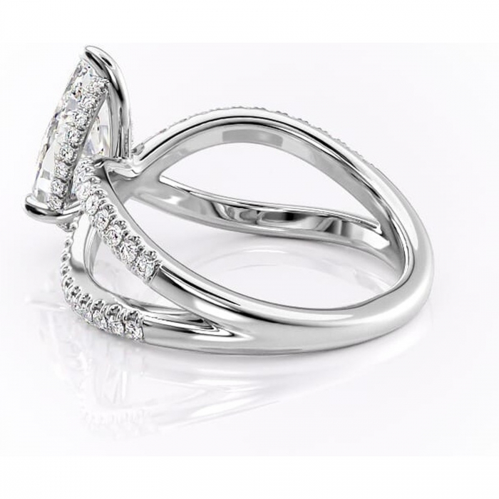 Inel de logodnă Acacia din aur Alb 18kt cu moissanite tăietură pară – Montură pavé rafinată pentru profil înalt | Personalizează și configurează gratuit online [5]