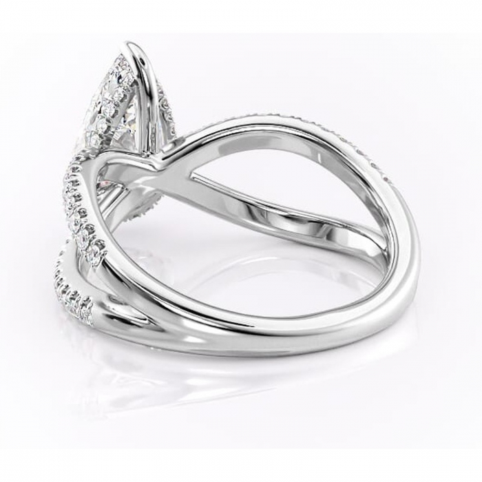 Inel de logodnă Acacia din aur Alb 18kt cu moissanite tăietură pară – Montură pavé rafinată pentru profil înalt | Personalizează și configurează gratuit online [4]