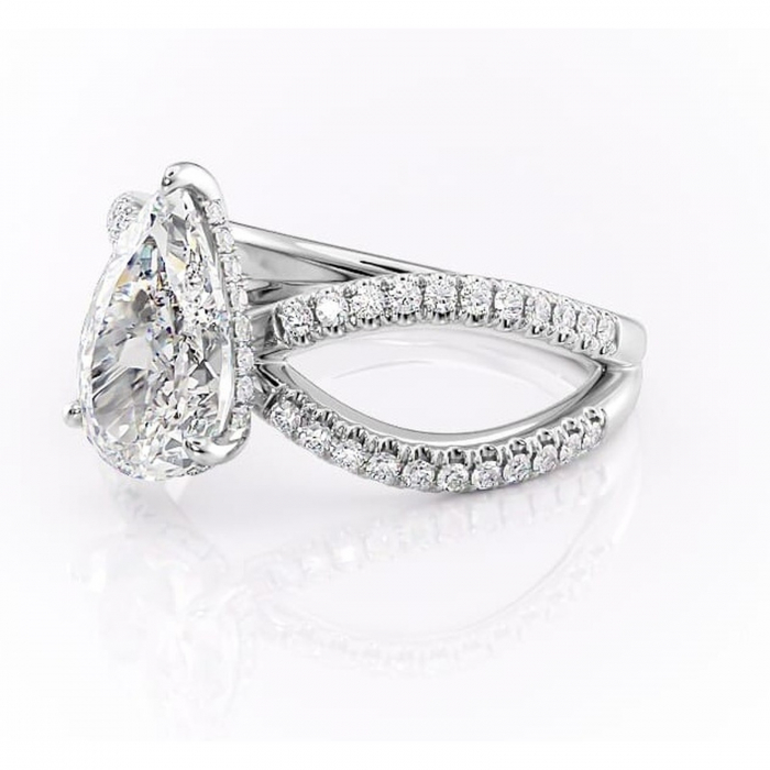 Inel de logodnă Acacia din aur Alb 18kt cu moissanite tăietură pară – Montură pavé rafinată pentru profil înalt | Personalizează și configurează gratuit online [7]