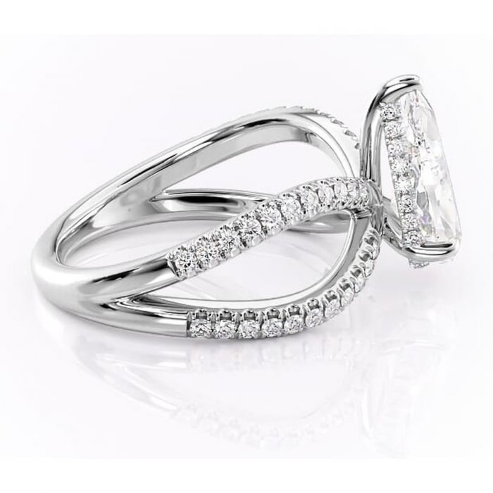 Inel de logodnă Acacia din aur Alb 18kt cu moissanite tăietură pară – Montură pavé rafinată pentru profil înalt | Personalizează și configurează gratuit online [2]