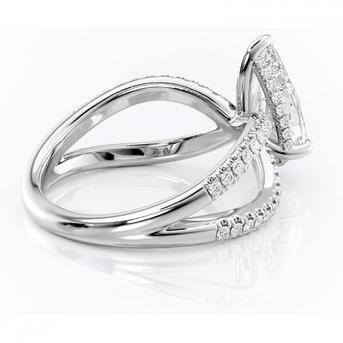 Inel de logodnă Acacia din aur Alb 18kt cu moissanite tăietură pară – Montură pavé rafinată pentru profil înalt | Personalizează și configurează gratuit online [3]