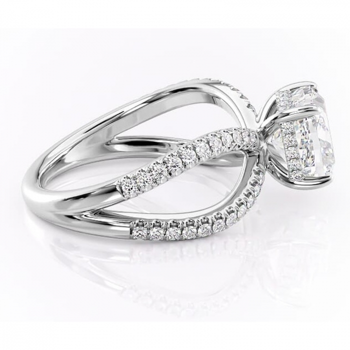 Inel de logodnă Acacia din aur Alb 14kt cu moissanite tăietură pernă – Montură pavé rafinată pentru profil înalt | Personalizează și configurează gratuit online [2]