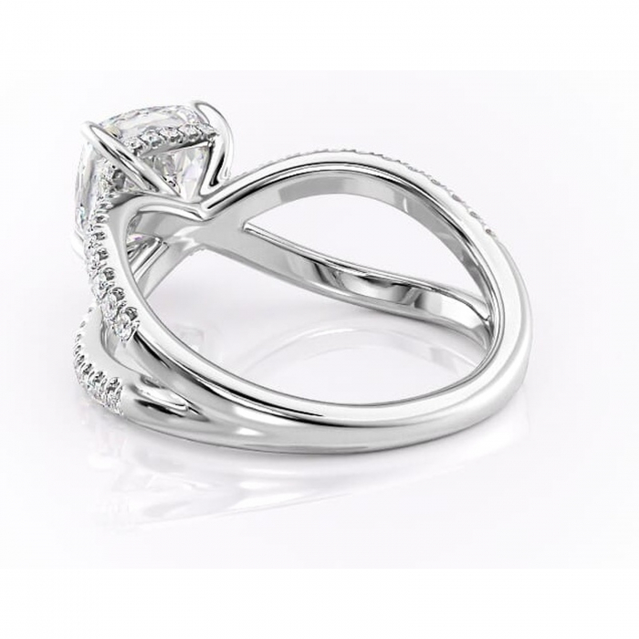 Inel de logodnă Acacia din aur Alb 14kt cu moissanite tăietură pernă – Montură pavé rafinată pentru profil înalt | Personalizează și configurează gratuit online [4]