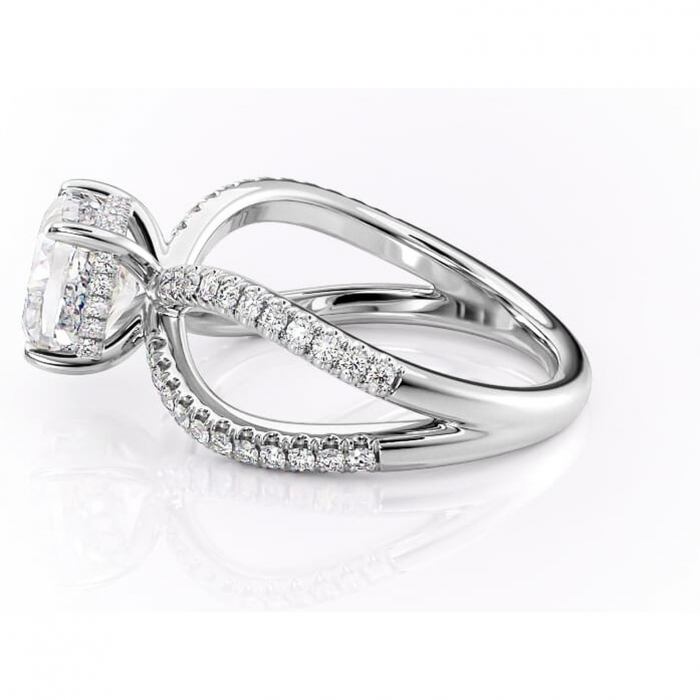 Inel de logodnă Acacia din aur Alb 14kt cu moissanite tăietură pernă – Montură pavé rafinată pentru profil înalt | Personalizează și configurează gratuit online [6]