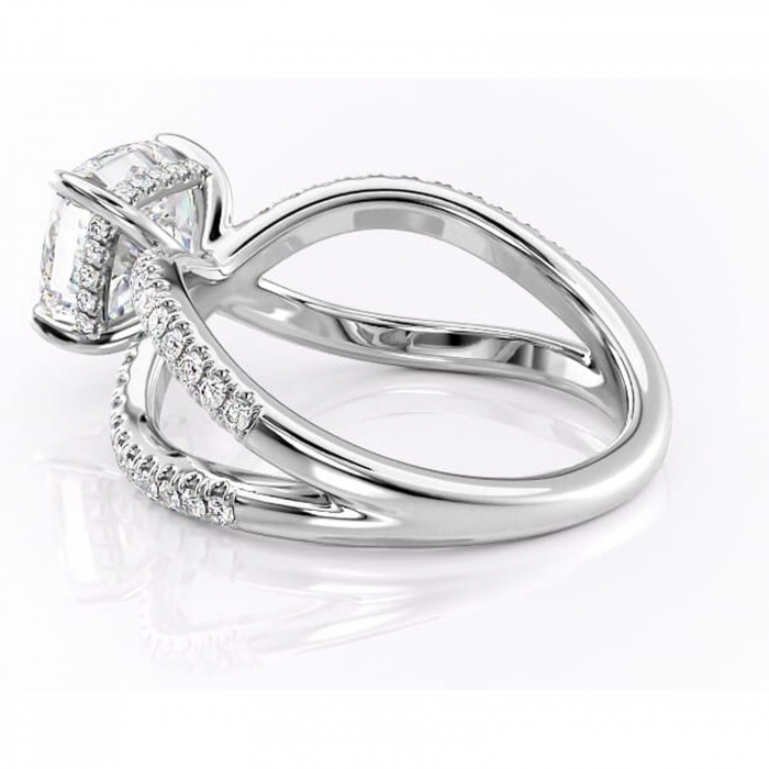 Inel de logodnă Acacia din aur Alb 14kt cu moissanite tăietură pernă – Montură pavé rafinată pentru profil înalt | Personalizează și configurează gratuit online [5]