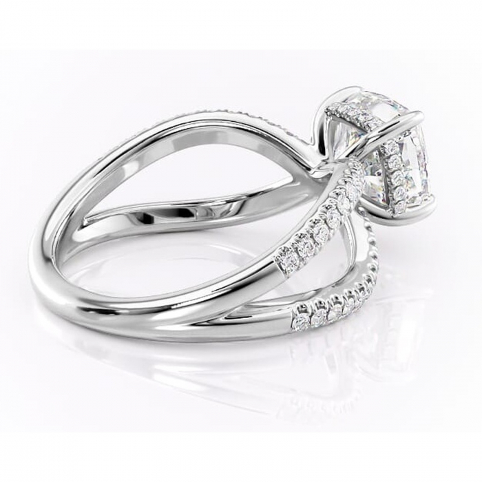 Inel de logodnă Acacia din aur Alb 14kt cu moissanite tăietură pernă – Montură pavé rafinată pentru profil înalt | Personalizează și configurează gratuit online [3]