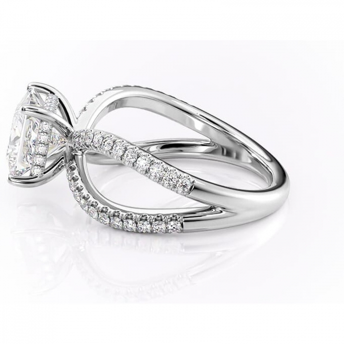Inel de logodnă Acacia din aur Alb 18kt cu moissanite tăietură princess – Montură pavé rafinată pentru profil înalt | Personalizează și configurează gratuit online [6]