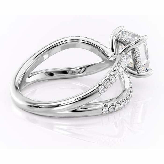 Inel de logodnă Acacia din aur Alb 18kt cu moissanite tăietură princess – Montură pavé rafinată pentru profil înalt | Personalizează și configurează gratuit online [3]