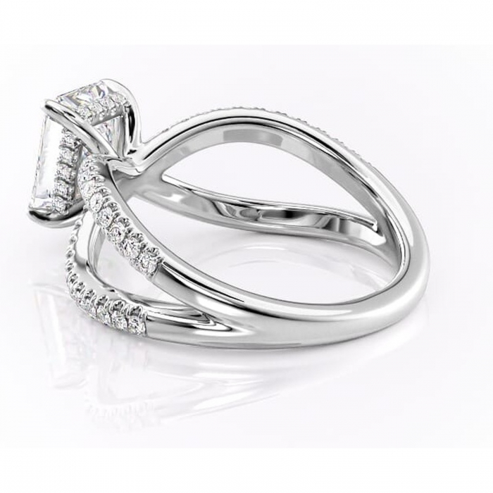 Inel de logodnă Acacia din aur Alb 18kt cu moissanite tăietură radiantă – Montură pavé rafinată pentru profil înalt | Personalizează și configurează gratuit online [5]