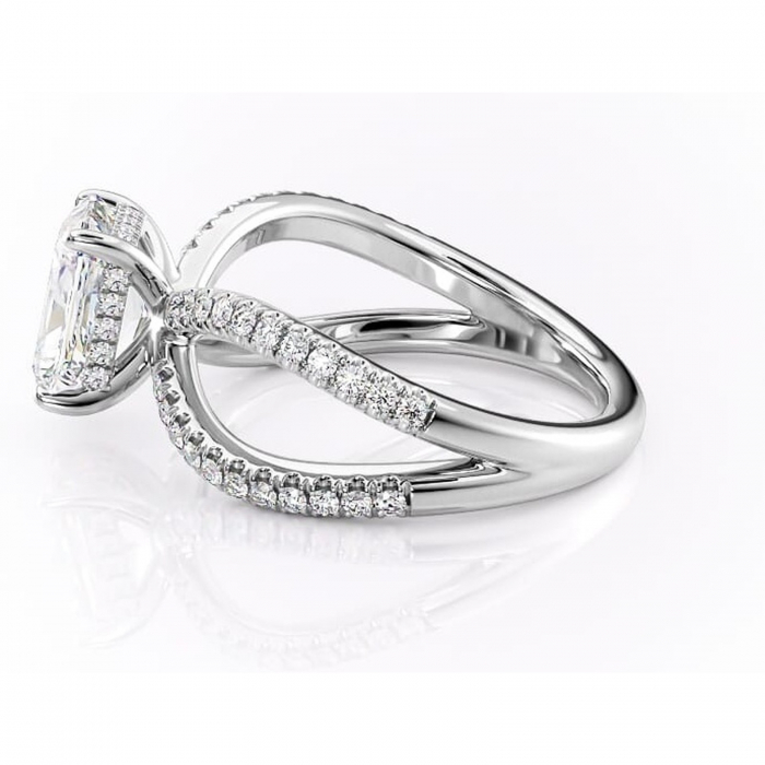 Inel de logodnă Acacia din aur Alb 18kt cu moissanite tăietură radiantă – Montură pavé rafinată pentru profil înalt | Personalizează și configurează gratuit online [6]