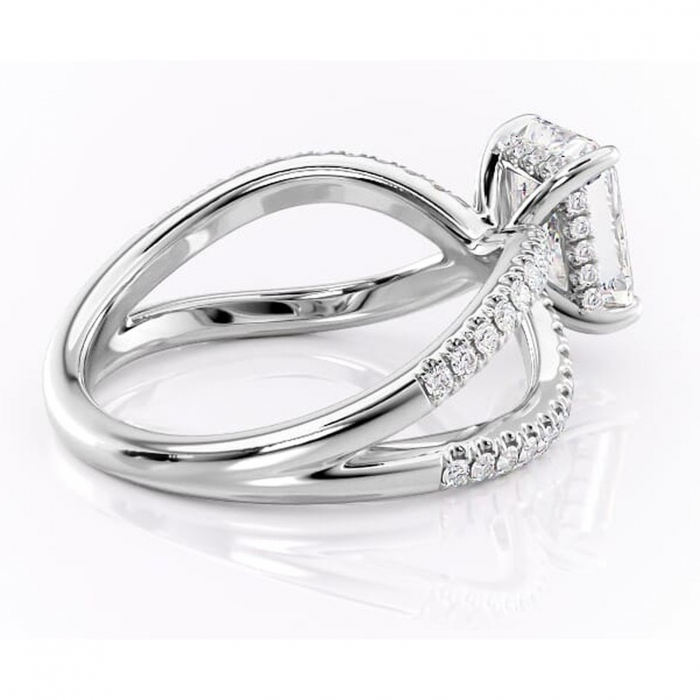 Inel de logodnă Acacia din aur Alb 18kt cu moissanite tăietură radiantă – Montură pavé rafinată pentru profil înalt | Personalizează și configurează gratuit online [3]