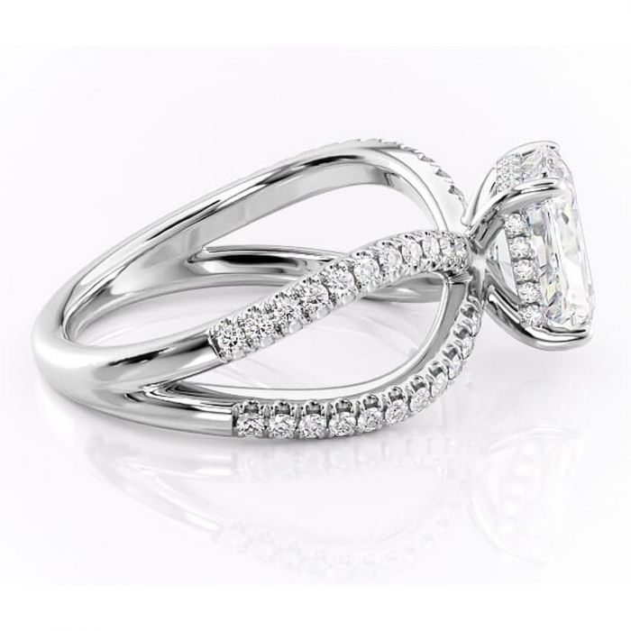 Inel de logodnă Acacia din aur Alb 18kt cu moissanite tăietură radiantă – Montură pavé rafinată pentru profil înalt | Personalizează și configurează gratuit online [2]