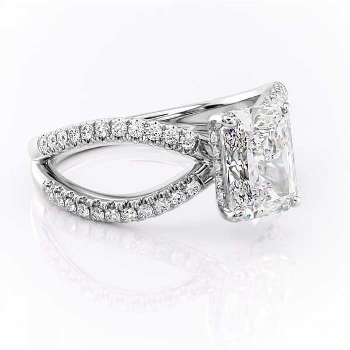 Inel de logodnă Acacia din aur Alb 18kt cu moissanite tăietură radiantă – Montură pavé rafinată pentru profil înalt | Personalizează și configurează gratuit online [1]