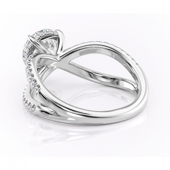 Inel de logodnă Acacia din aur Alb 14kt cu moissanite tăietură rotundă – Montură pavé rafinată pentru profil înalt | Personalizează și configurează gratuit online [4]