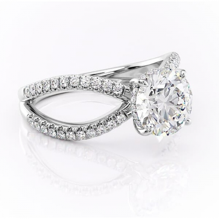Inel de logodnă Acacia din aur Alb 14kt cu moissanite tăietură rotundă – Montură pavé rafinată pentru profil înalt | Personalizează și configurează gratuit online [1]