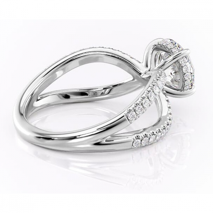 Inel de logodnă Acacia din aur Alb 14kt cu moissanite tăietură rotundă – Montură pavé rafinată pentru profil înalt | Personalizează și configurează gratuit online [3]