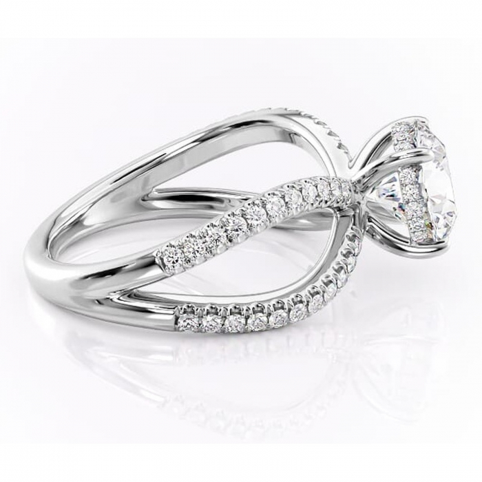 Inel de logodnă Acacia din aur Alb 14kt cu moissanite tăietură rotundă – Montură pavé rafinată pentru profil înalt | Personalizează și configurează gratuit online [2]