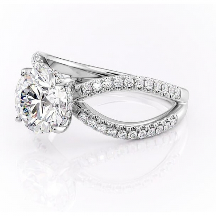 Inel de logodnă Acacia din aur Alb 14kt cu moissanite tăietură rotundă – Montură pavé rafinată pentru profil înalt | Personalizează și configurează gratuit online [7]