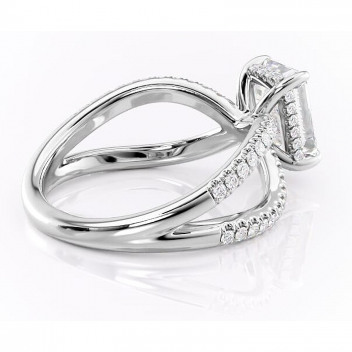 Inel de logodnă Acacia din aur Alb 14kt cu moissanite tăietură smarald – Montură pavé rafinată pentru profil înalt | Personalizează și configurează gratuit online [3]