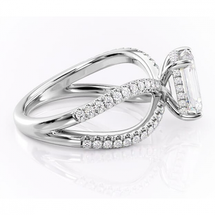 Inel de logodnă Acacia din aur Alb 14kt cu moissanite tăietură smarald – Montură pavé rafinată pentru profil înalt | Personalizează și configurează gratuit online [2]