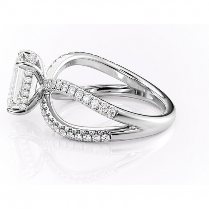 Inel de logodnă Acacia din aur Alb 14kt cu moissanite tăietură smarald – Montură pavé rafinată pentru profil înalt | Personalizează și configurează gratuit online [6]