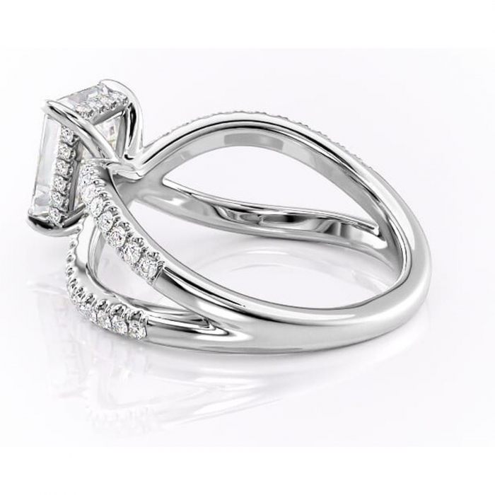 Inel de logodnă Acacia din aur Alb 14kt cu moissanite tăietură smarald – Montură pavé rafinată pentru profil înalt | Personalizează și configurează gratuit online [5]