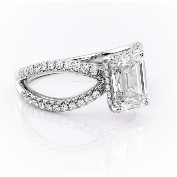 Inel de logodnă Acacia din aur Alb 14kt cu moissanite tăietură smarald – Montură pavé rafinată pentru profil înalt | Personalizează și configurează gratuit online [1]