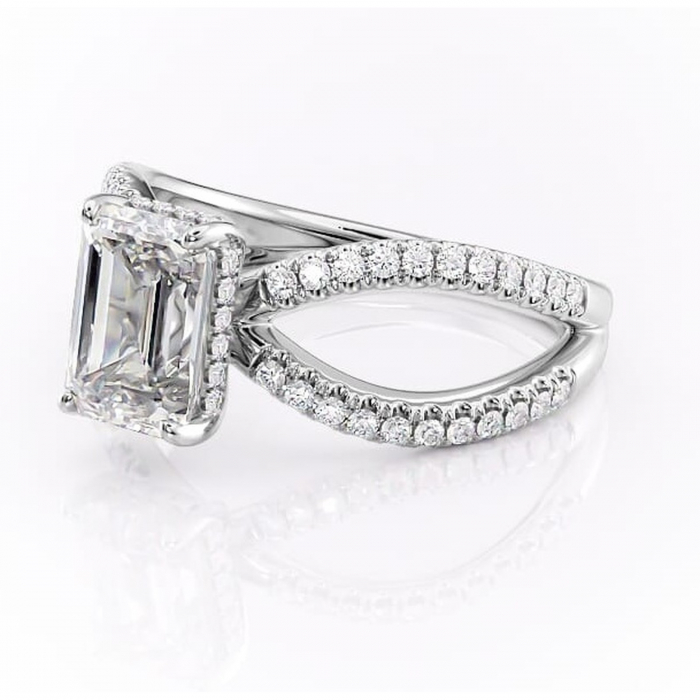 Inel de logodnă Acacia din aur Alb 14kt cu moissanite tăietură smarald – Montură pavé rafinată pentru profil înalt | Personalizează și configurează gratuit online [7]