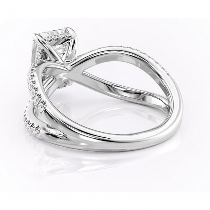 Inel de logodnă Acacia din aur Alb 14kt cu moissanite tăietură smarald – Montură pavé rafinată pentru profil înalt | Personalizează și configurează gratuit online [4]