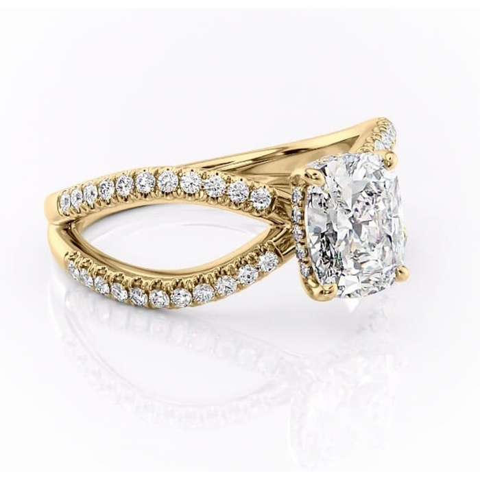 Inel de logodnă Acacia din aur Galben 14kt cu moissanite tăietură asscher – Montură pavé rafinată pentru profil înalt | Personalizează și configurează gratuit online [1]