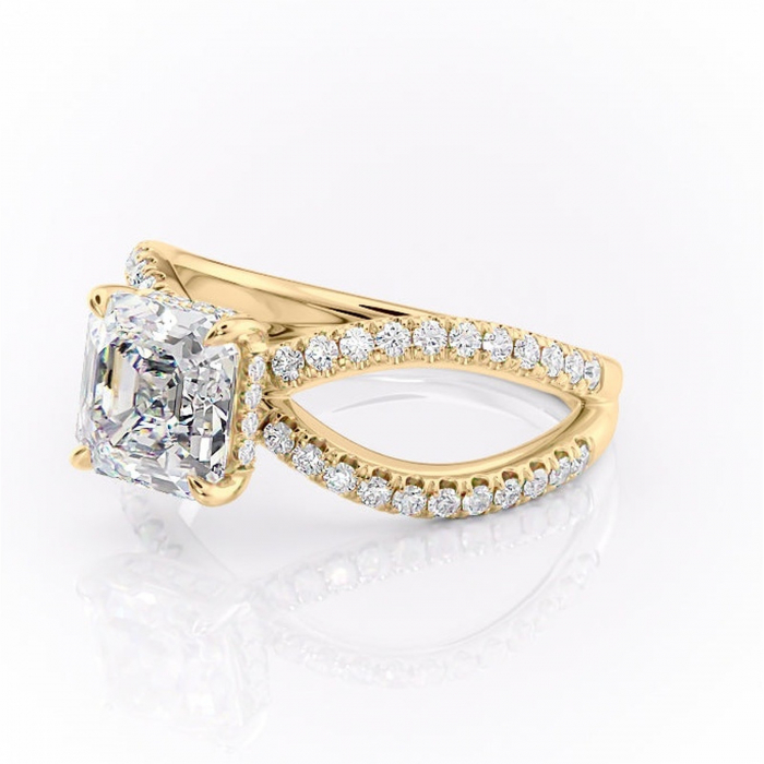 Inel de logodnă Acacia din aur Galben 14kt cu moissanite tăietură asscher – Montură pavé rafinată pentru profil înalt | Personalizează și configurează gratuit online [7]