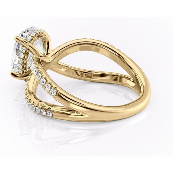 Inel de logodnă Acacia din aur Galben 14kt cu moissanite tăietură ovală – Montură pavé rafinată pentru profil înalt | Personalizează și configurează gratuit online [5]