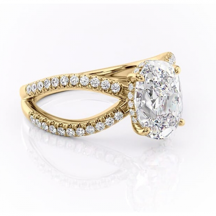 Inel de logodnă Acacia din aur Galben 14kt cu moissanite tăietură ovală – Montură pavé rafinată pentru profil înalt | Personalizează și configurează gratuit online [1]