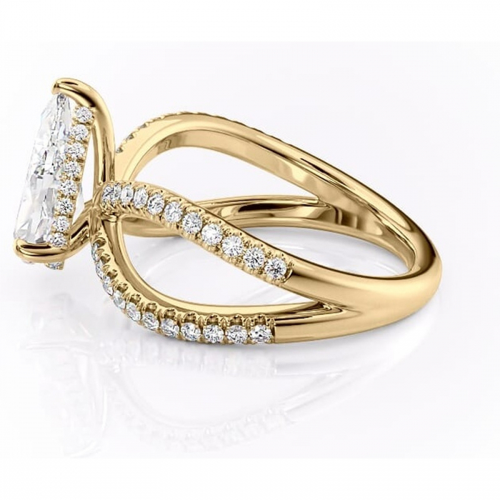 Inel de logodnă Acacia din aur Galben 18kt cu moissanite tăietură pară – Montură pavé rafinată pentru profil înalt | Personalizează și configurează gratuit online [6]