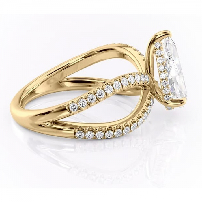 Inel de logodnă Acacia din aur Galben 18kt cu moissanite tăietură pară – Montură pavé rafinată pentru profil înalt | Personalizează și configurează gratuit online [2]