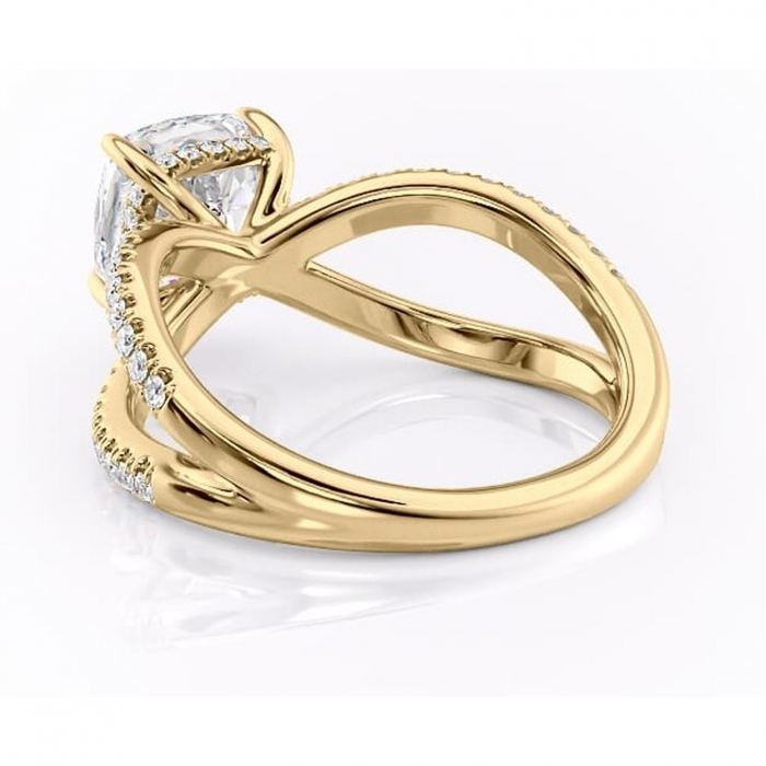 Inel de logodnă Acacia din aur Galben 14kt cu moissanite tăietură pernă – Montură pavé rafinată pentru profil înalt | Personalizează și configurează gratuit online [4]