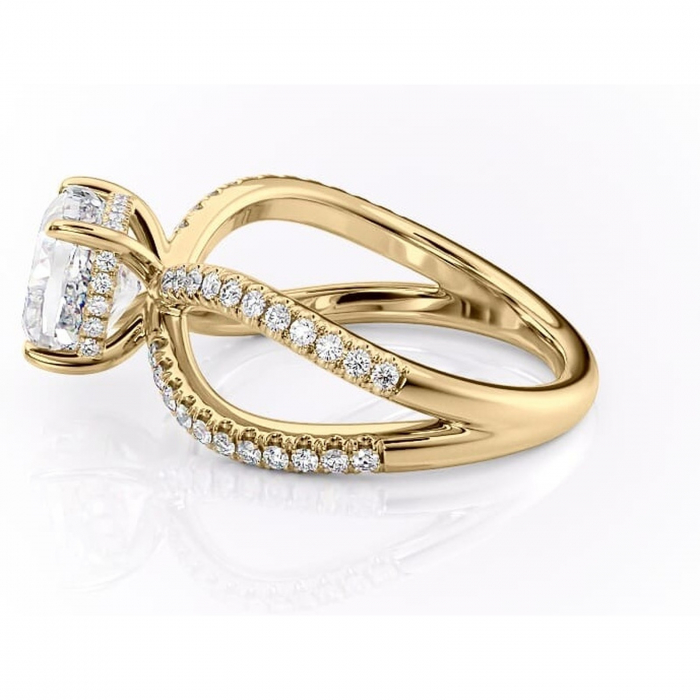 Inel de logodnă Acacia din aur Galben 14kt cu moissanite tăietură pernă – Montură pavé rafinată pentru profil înalt | Personalizează și configurează gratuit online [6]