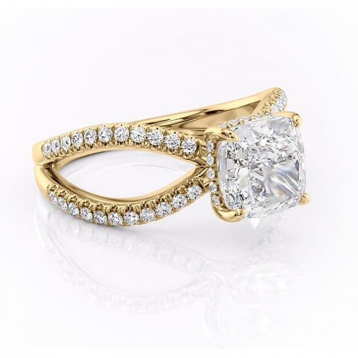 Inel de logodnă Acacia din aur Galben 14kt cu moissanite tăietură pernă – Montură pavé rafinată pentru profil înalt | Personalizează și configurează gratuit online [1]