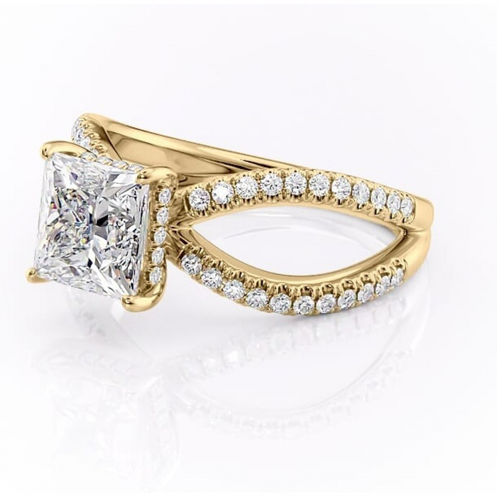 Inel de logodnă Acacia din aur Galben 14kt cu moissanite tăietură princess – Montură pavé rafinată pentru profil înalt | Personalizează și configurează gratuit online [7]
