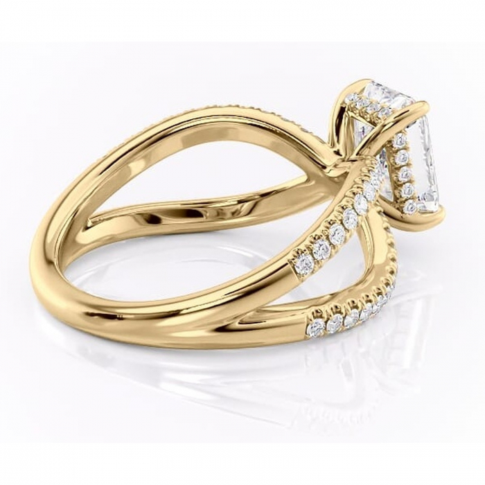 Inel de logodnă Acacia din aur Galben 14kt cu moissanite tăietură radiantă – Montură pavé rafinată pentru profil înalt | Personalizează și configurează gratuit online [3]