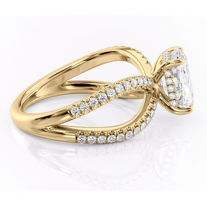 Inel de logodnă Acacia din aur Galben 14kt cu moissanite tăietură radiantă – Montură pavé rafinată pentru profil înalt | Personalizează și configurează gratuit online [2]