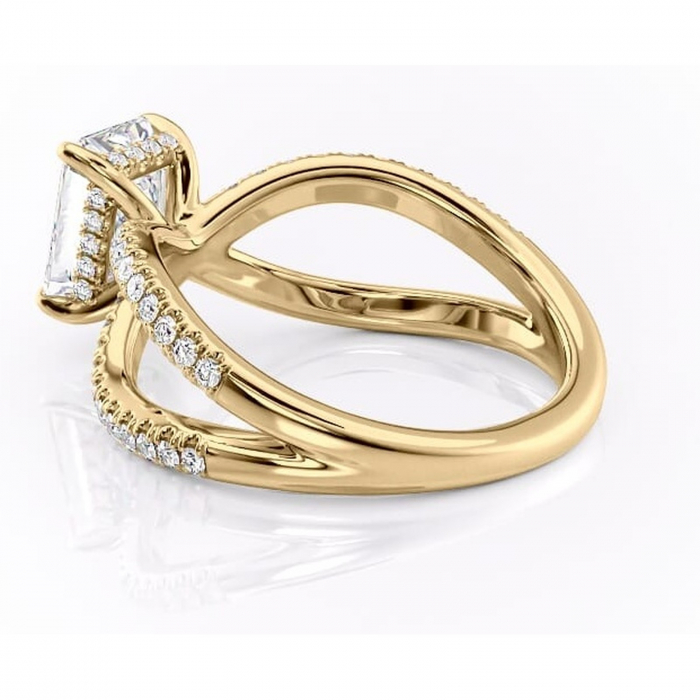 Inel de logodnă Acacia din aur Galben 14kt cu moissanite tăietură radiantă – Montură pavé rafinată pentru profil înalt | Personalizează și configurează gratuit online [5]