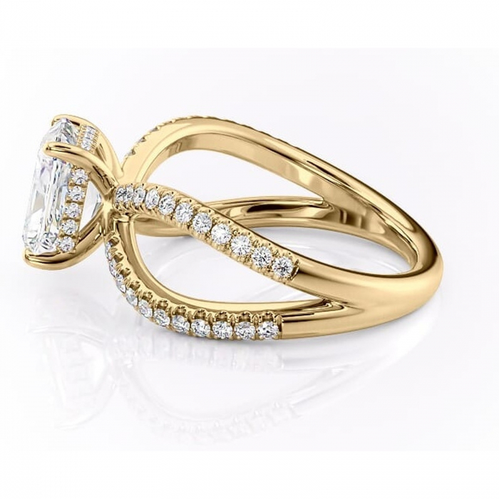 Inel de logodnă Acacia din aur Galben 14kt cu moissanite tăietură radiantă – Montură pavé rafinată pentru profil înalt | Personalizează și configurează gratuit online [6]