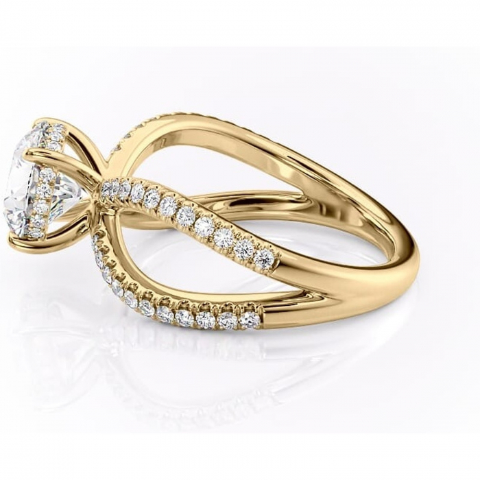 Inel de logodnă Acacia din aur Galben 14kt cu moissanite tăietură rotundă – Montură pavé rafinată pentru profil înalt | Personalizează și configurează gratuit online [6]