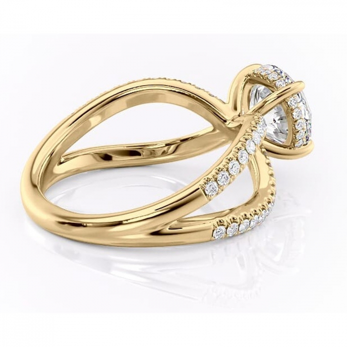 Inel de logodnă Acacia din aur Galben 14kt cu moissanite tăietură rotundă – Montură pavé rafinată pentru profil înalt | Personalizează și configurează gratuit online [3]